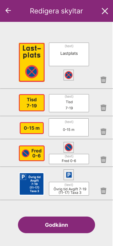 Editing parking signs in the prototype