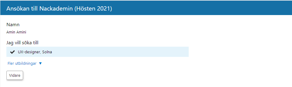 Skärmdump på yh-antagning.se