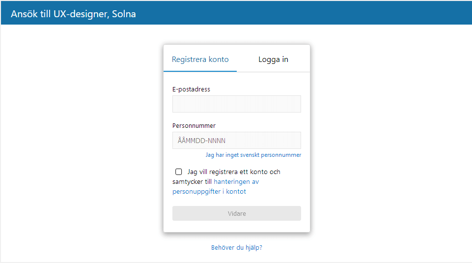Skärmdump på yh-antagning.se