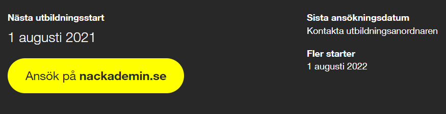 Skärmdump på Nackademins sida för UX-designer utbildningen